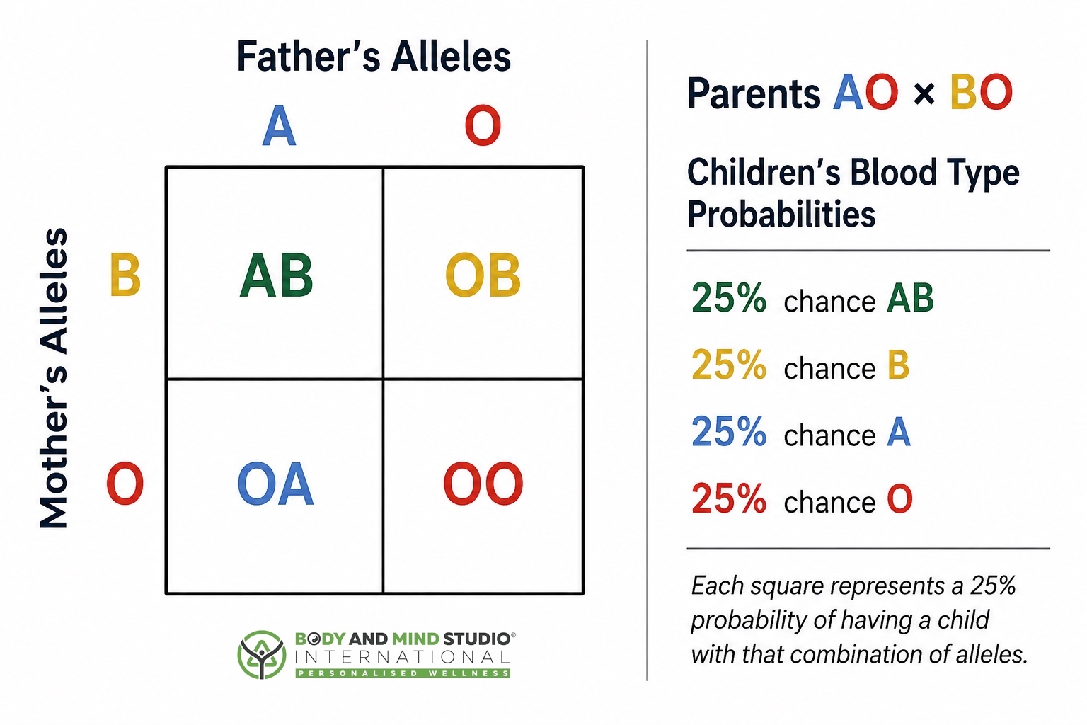Genetics Probablity Chart for ABO Blood Types