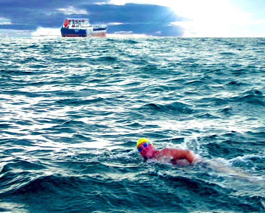 Paul Hopfensperger swims from England to France on 10/07/2002